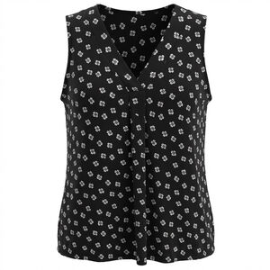 Croft & Barrow Black Floral Sleeveless Top Size L Office Business Casual Work